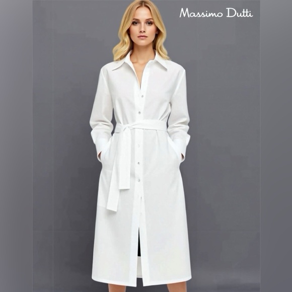 Massimo Dutti Dresses & Skirts - Massimo Dutti White Linen Belted Shirt Dress